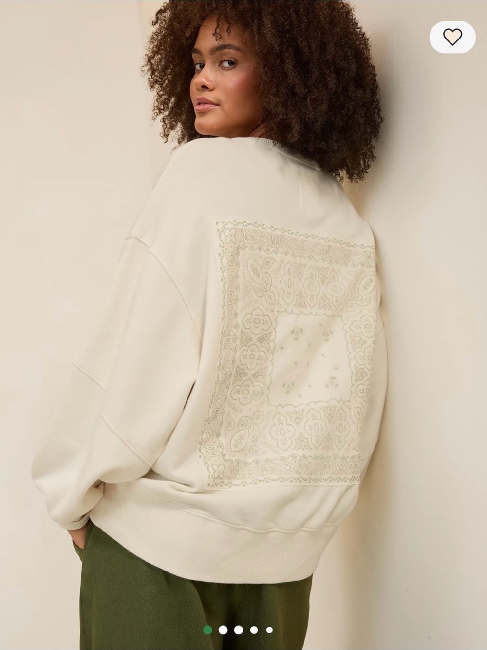 Aerie Go-To Sweatshirt in Cream with Bandana Patchwork Detail